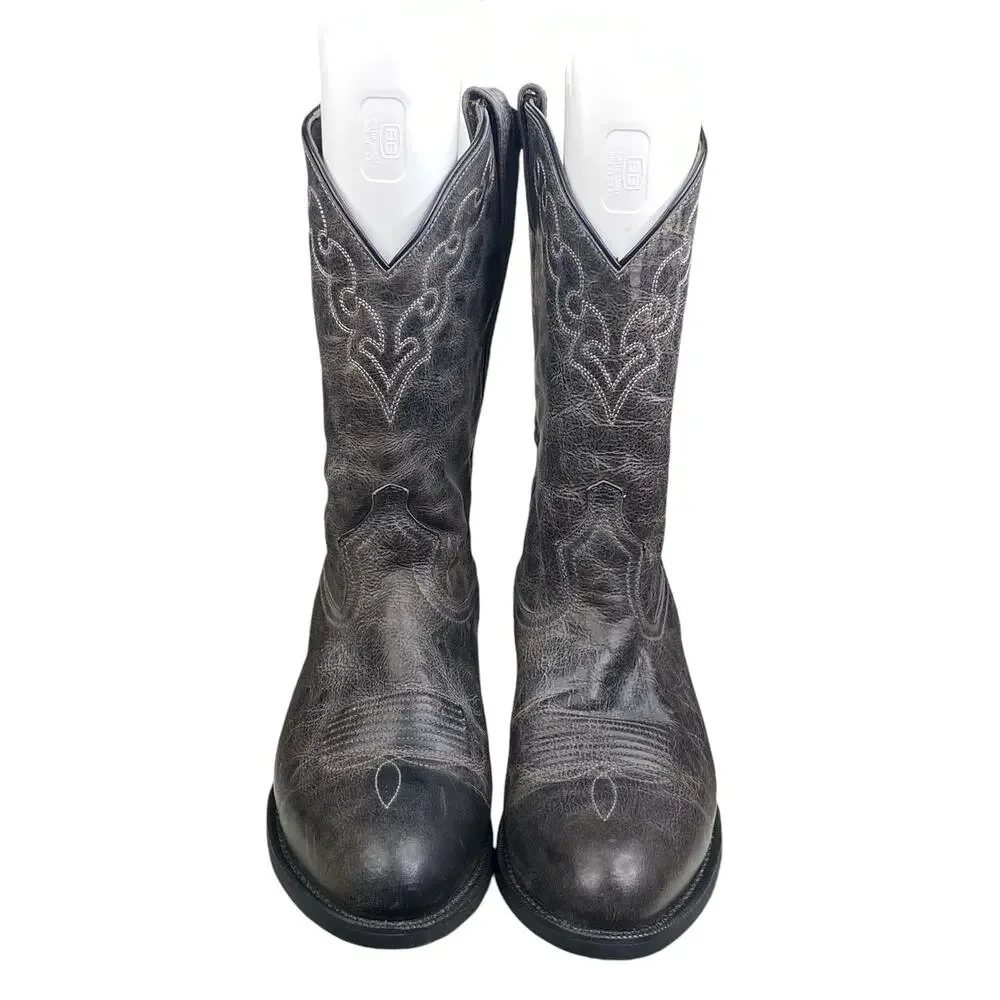 Dingo Mens Grey Leather Round Toe Western Cowboy Boots Size US 11.5 EW